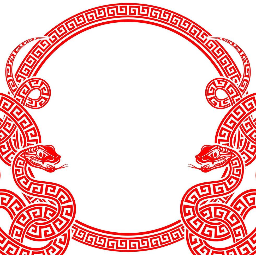 Happy chinese new year 2025 the snake zodiac sign with frame red a paper cut style vector