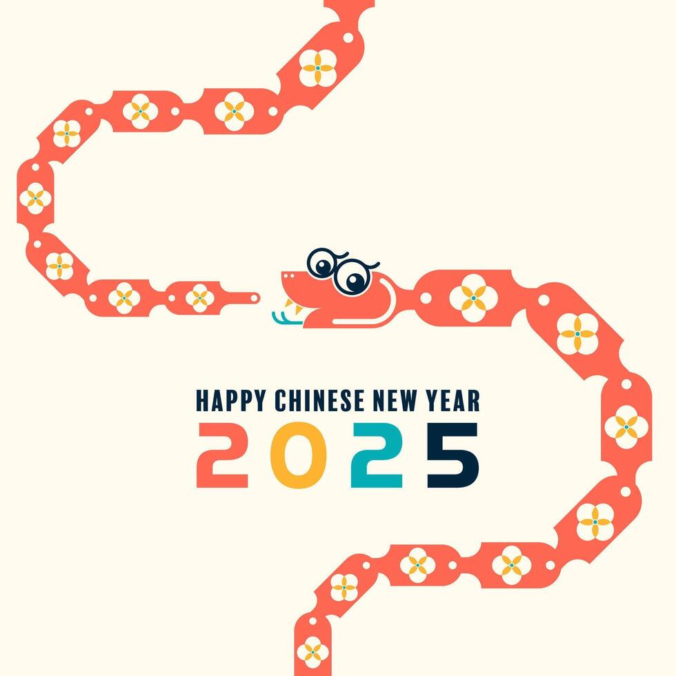 Happy chinese new year 2025 the snake zodiac sign with minimal trendy design modern flat geometric vector