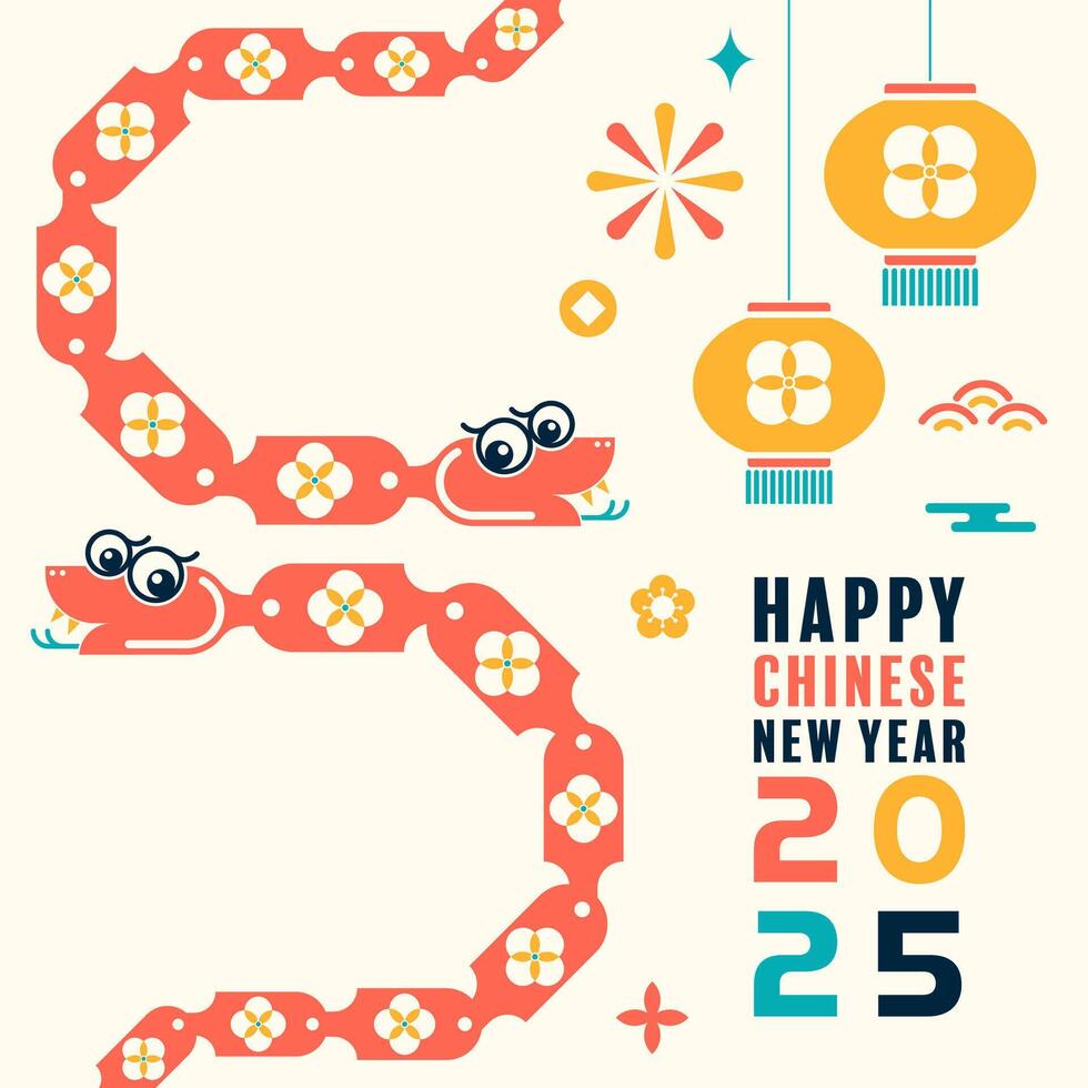 Happy chinese new year 2025 the snake zodiac sign with minimal trendy design modern flat geometric vector