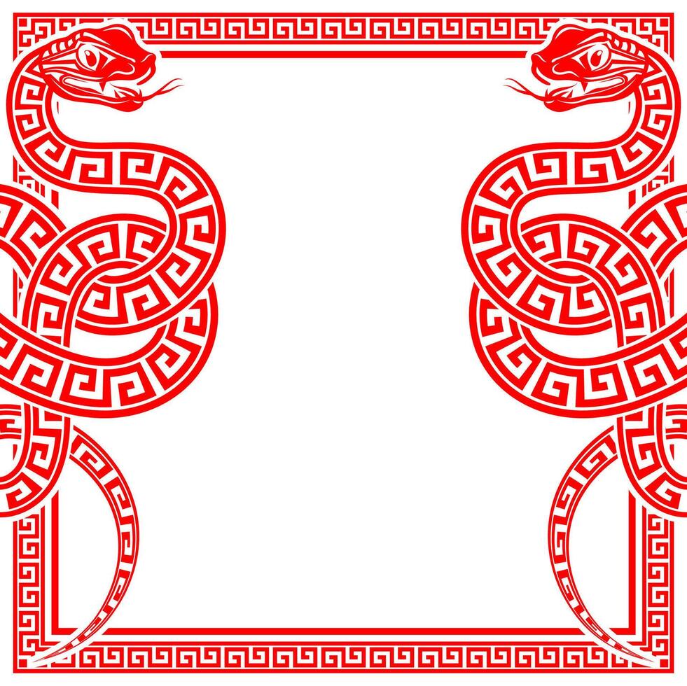 Happy chinese new year 2025 the snake zodiac sign with frame red a paper cut style vector