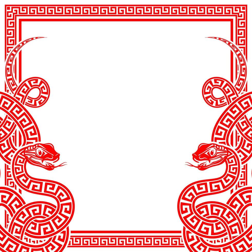 Happy chinese new year 2025 the snake zodiac sign with frame red a paper cut style vector