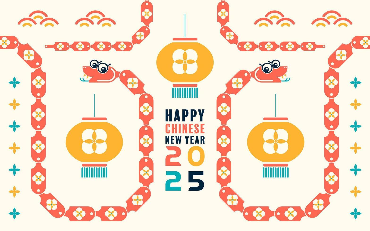 Happy chinese new year 2025 the snake zodiac sign with minimal trendy design modern flat geometric elements red paper cut style on color background. vector