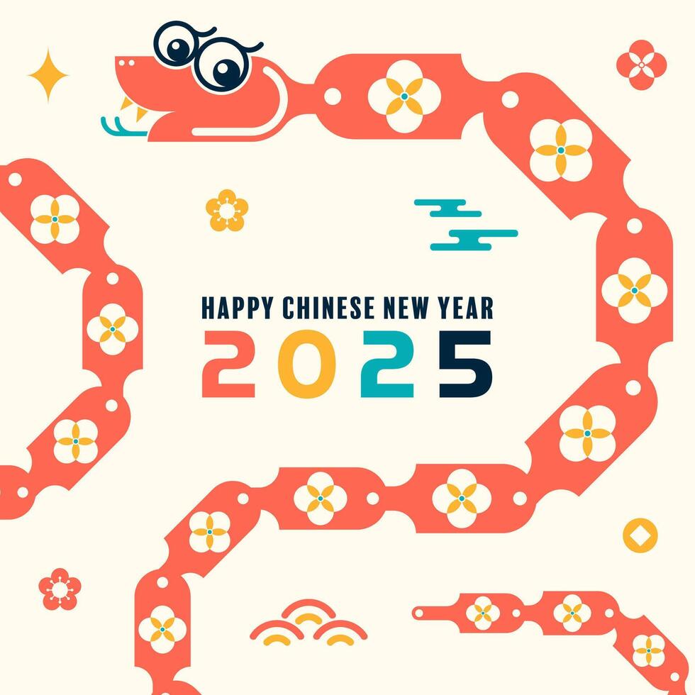 Happy chinese new year 2025 the snake zodiac sign with minimal trendy design modern flat geometric vector