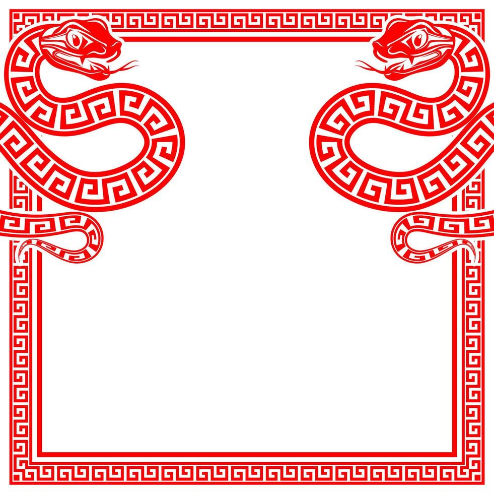 Happy chinese new year 2025 the snake zodiac sign with frame red a paper cut style vector