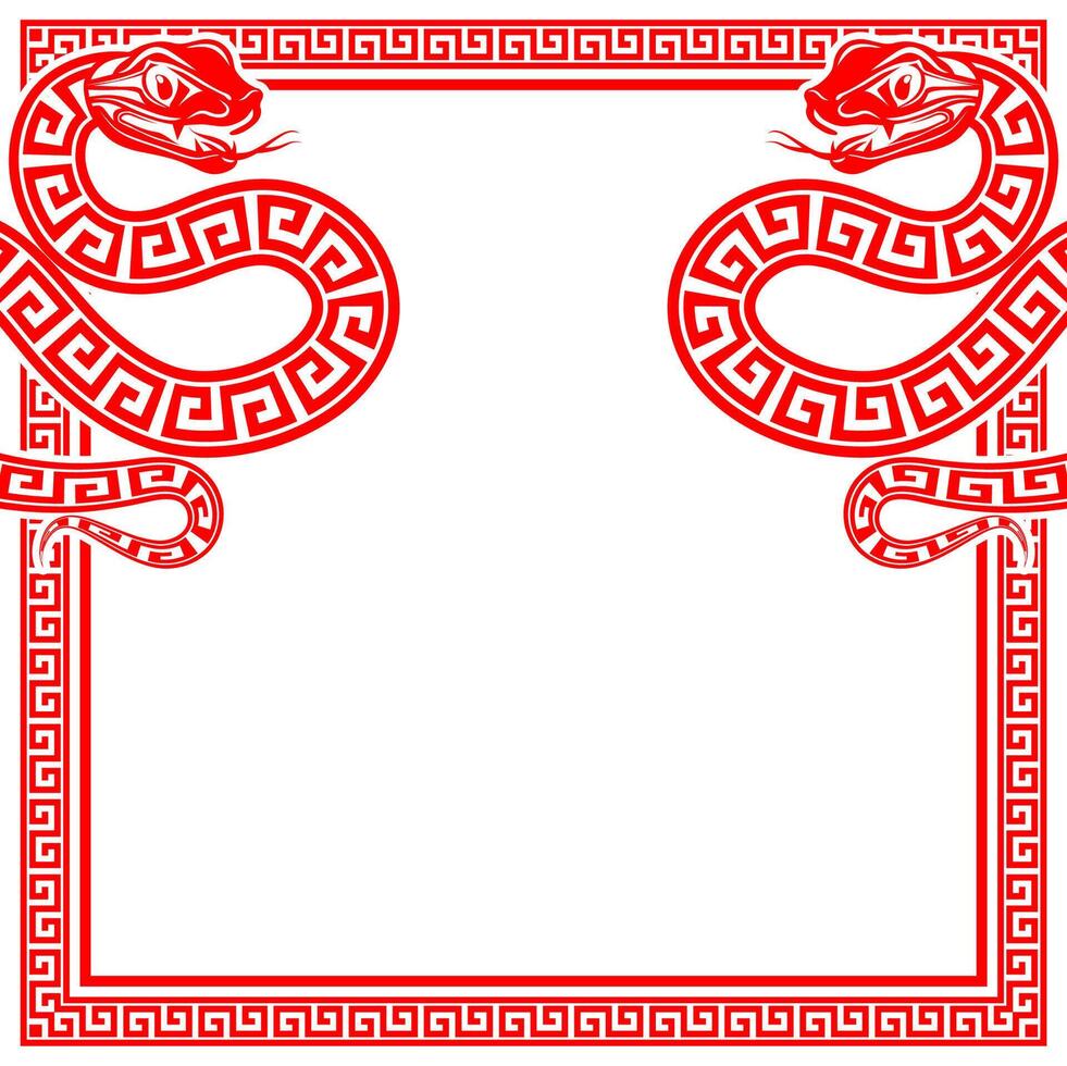 Happy chinese new year 2025 the snake zodiac sign with frame red a paper cut style vector