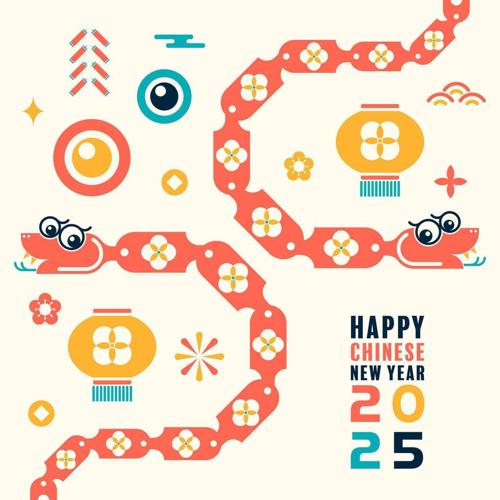 Happy chinese new year 2025 the snake zodiac sign with minimal trendy design modern flat geometric vector