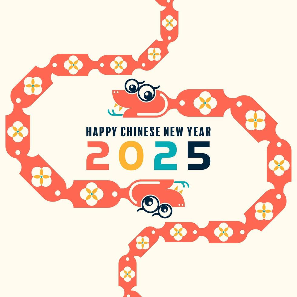 Happy chinese new year 2025 the snake zodiac sign with minimal trendy design modern flat geometric vector