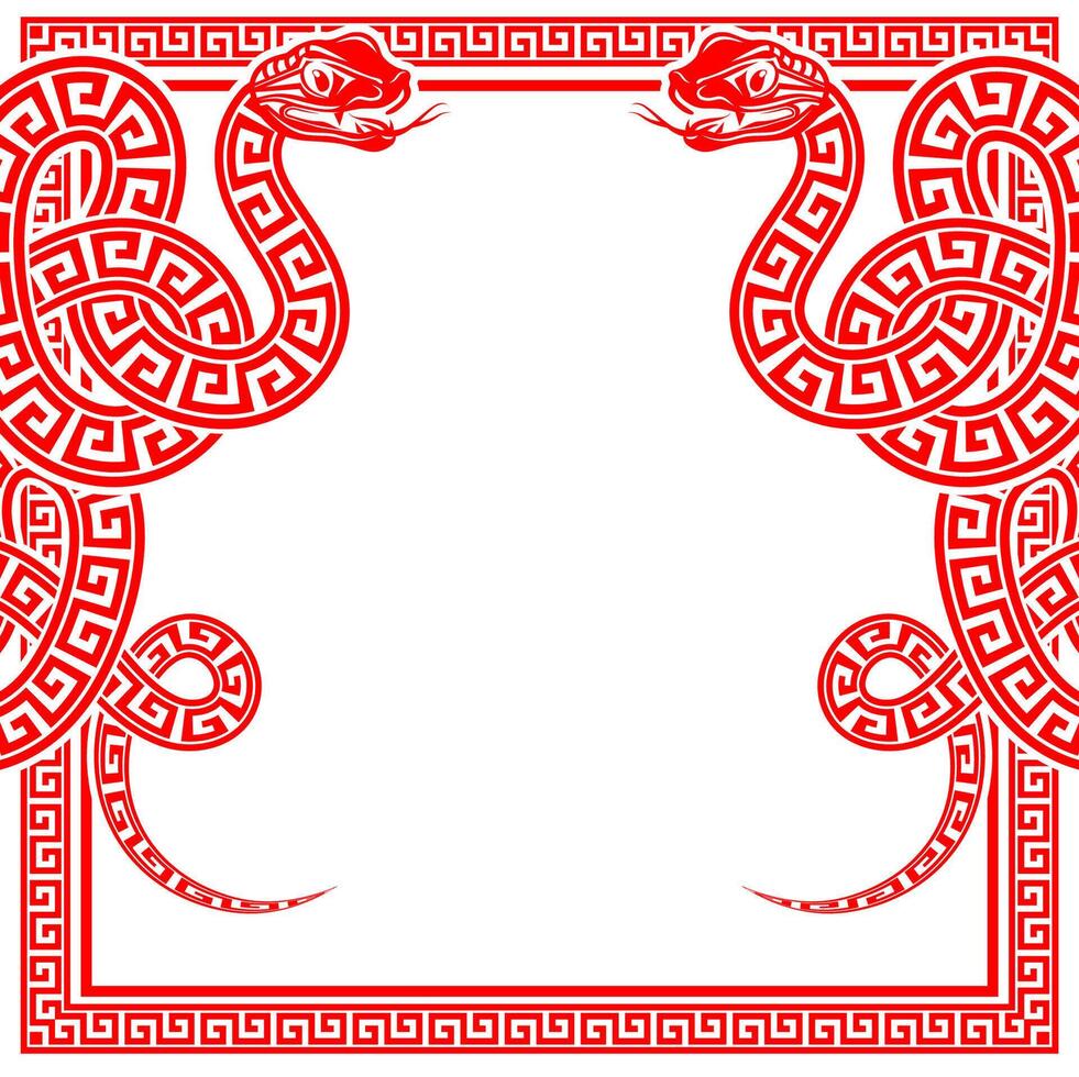 Happy chinese new year 2025 the snake zodiac sign with frame red a paper cut style vector