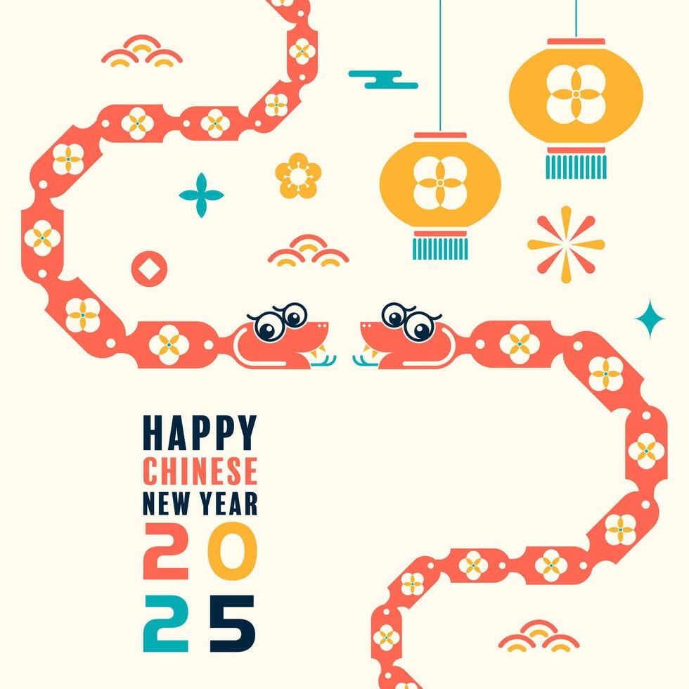 Happy chinese new year 2025 the snake zodiac sign with minimal trendy design modern flat geometric vector