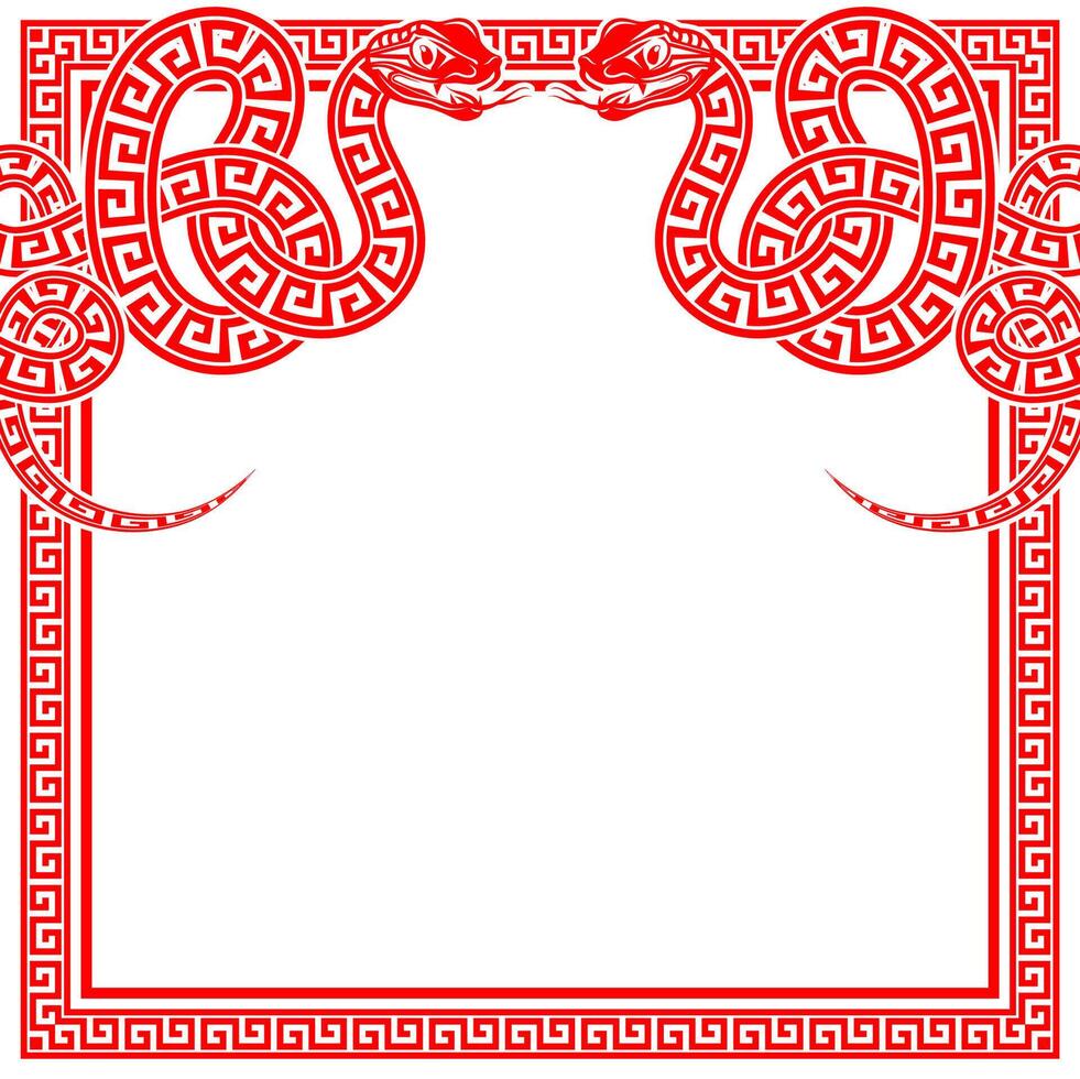 Happy chinese new year 2025 the snake zodiac sign with frame red a paper cut style vector