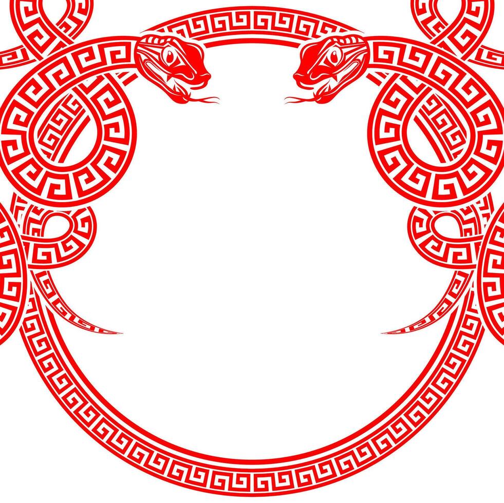 Happy chinese new year 2025 the snake zodiac sign with frame red a paper cut style vector