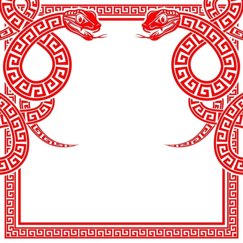 Happy chinese new year 2025 the snake zodiac sign with frame red a paper cut style vector