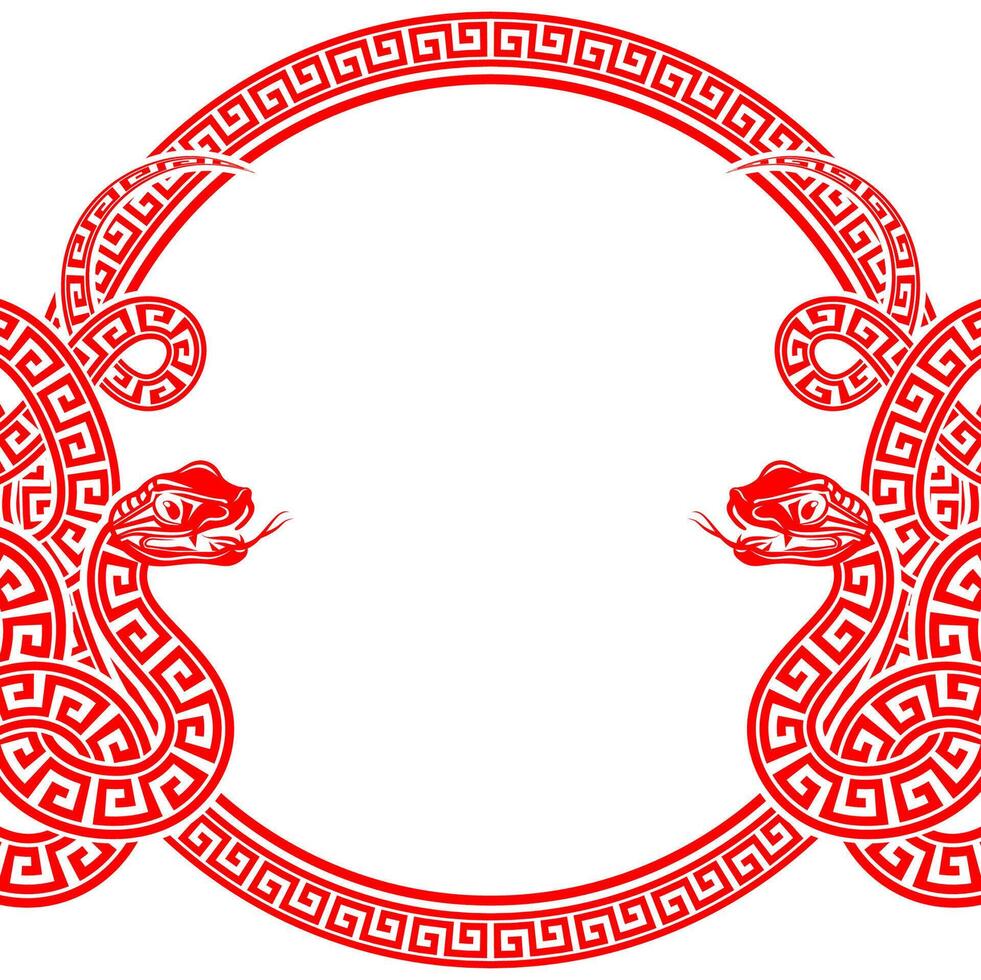 Happy chinese new year 2025 the snake zodiac sign with frame red a paper cut style vector