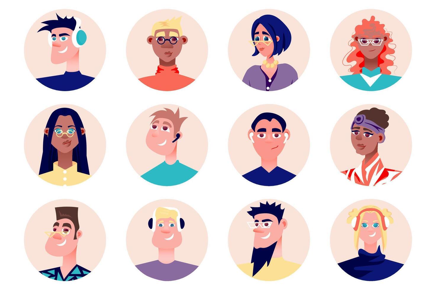 Designers people avatars isolated set. Portraits of female and male mascots working as artists, illustrators and painters in creative studio. illustration with characters in flat cartoon design vector