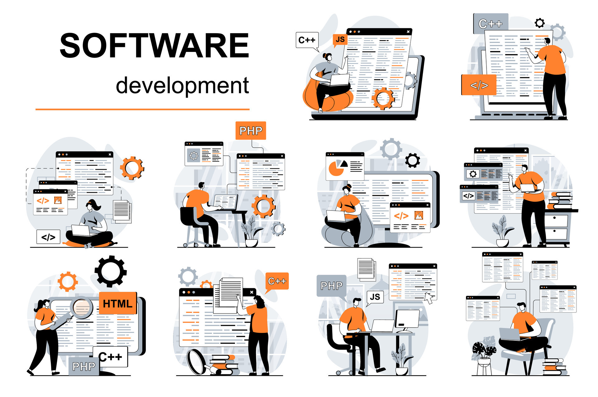 Software development concept with people scenes set in flat design ...