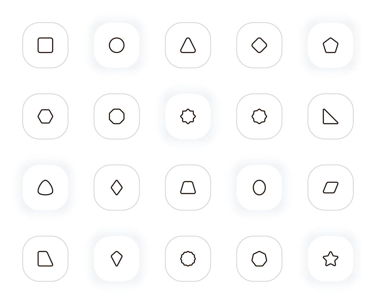 Basic geometrical shapes line icons set. Square, circle, triangle, rhombus, pentagon, star, oval. outline pictograms for web and ui, ux mobile app design. Editable Stroke. 24x24 Pixel Perfect. vector