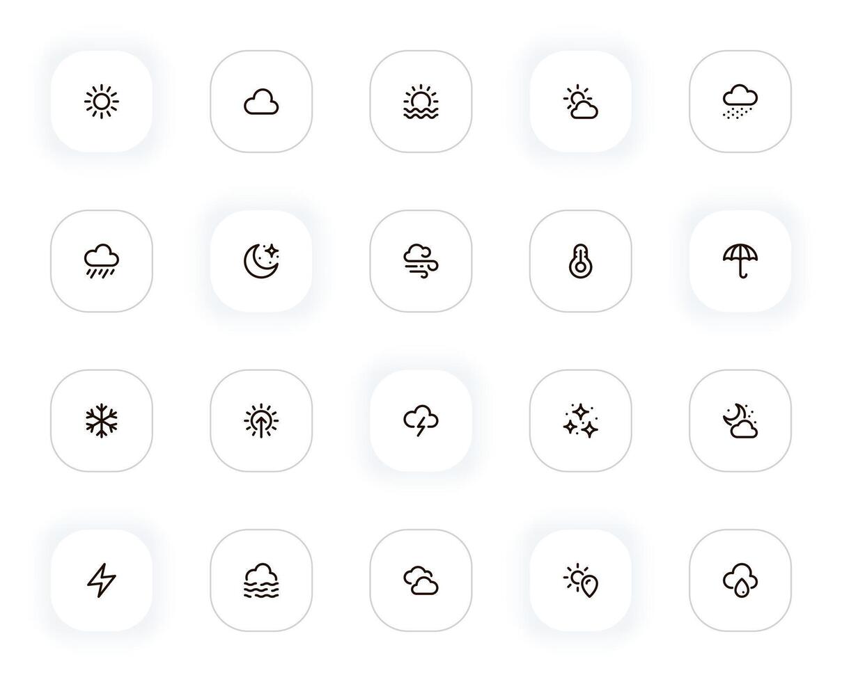Weather and climate line icons set. Sun, cloud, rain, moon, wind, storm, umbrella, snow, star. outline pictograms for web and ui, ux mobile app design. Editable Stroke. 24x24 Pixel Perfect. vector