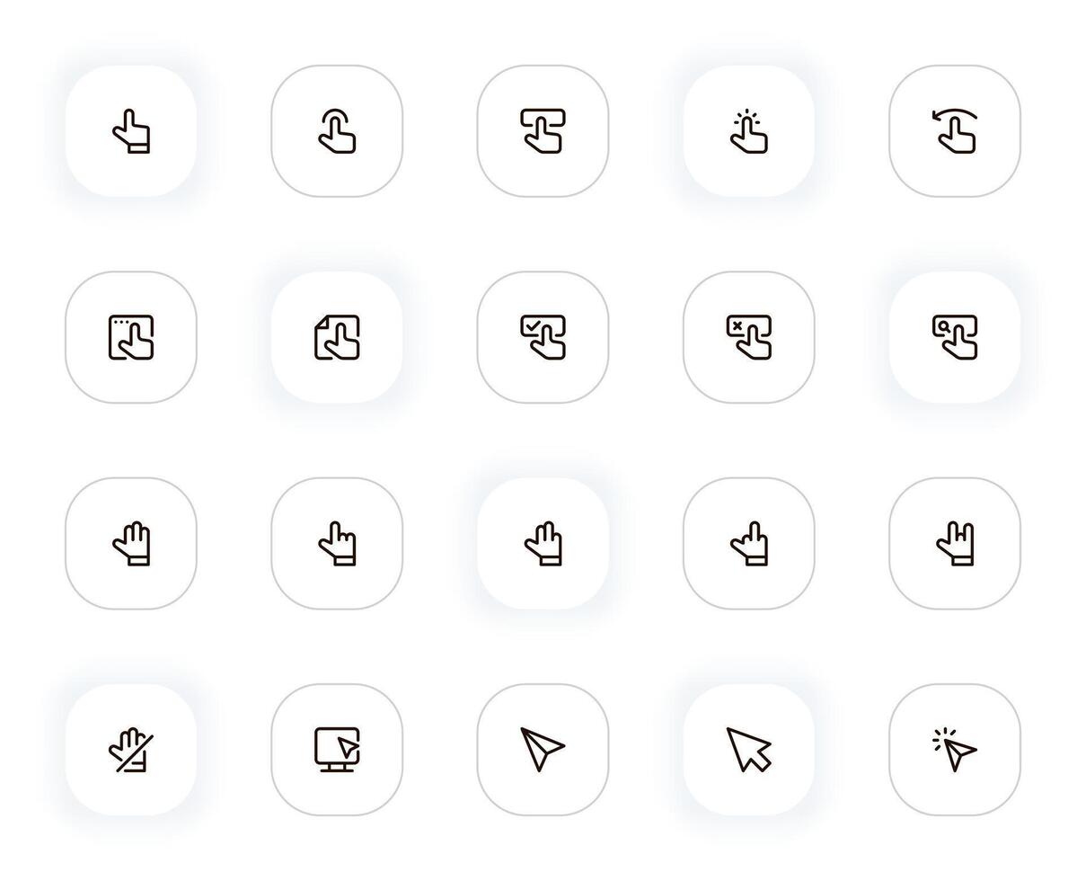 Cursors and select hands line icons set. Computer mouse pointer, arrows, click, confirm, cancel. outline pictograms for web and ui, ux mobile app design. Editable Stroke. 24x24 Pixel Perfect. vector