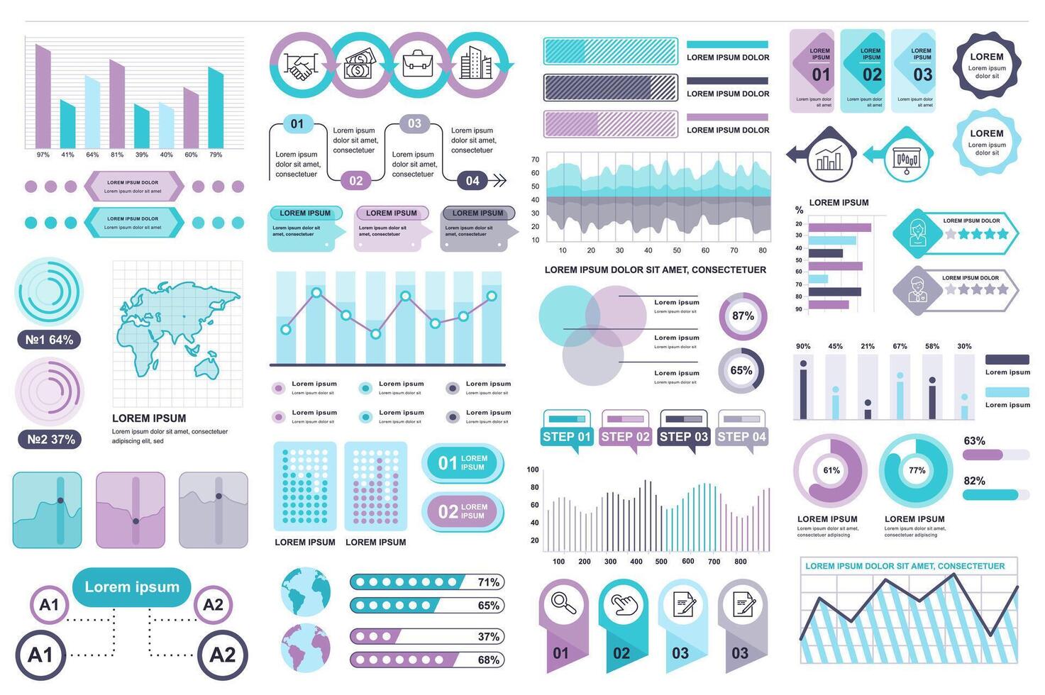 Bundle infographic elements data visualization design template. Can be used for steps, business processes, workflow, diagram, flowchart concept, timeline, marketing icons, info graphics. vector