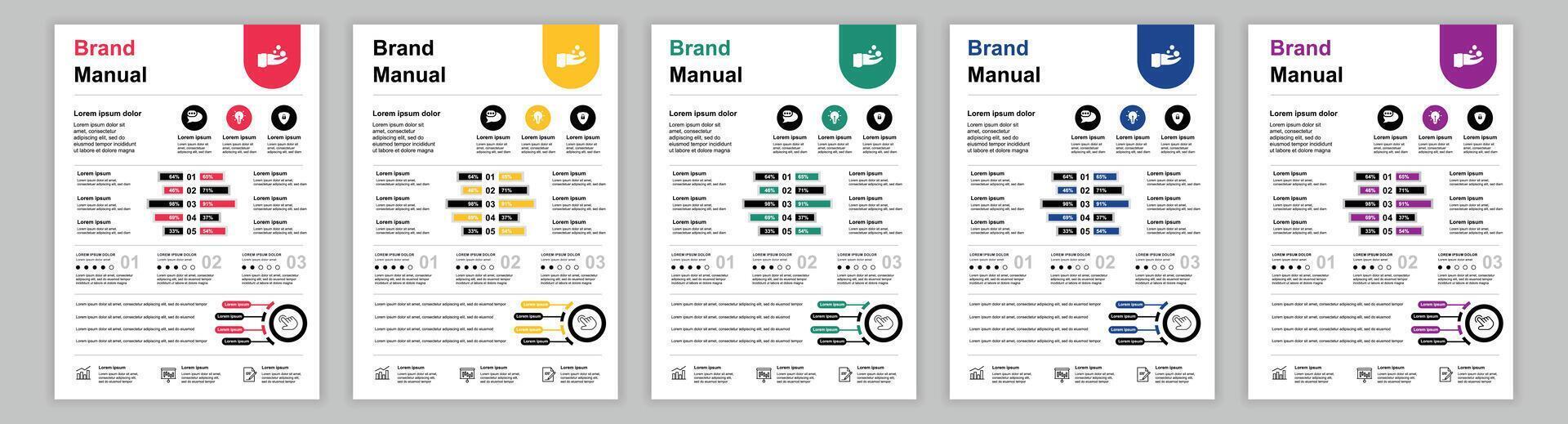 DIN A3 business brand manual templates set. Company identity brochure page with infographic for advertisement, promotion, business communication. layout design for poster, cover, brochure vector