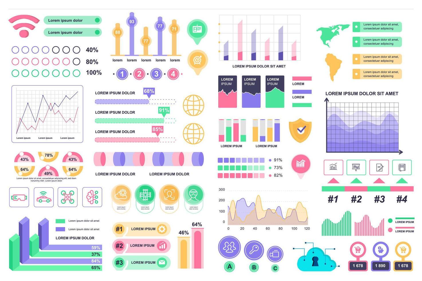 Bundle infographic elements data visualization design template. Can be used for steps, business processes, workflow, diagram, flowchart concept, timeline, marketing icons, info graphics. vector