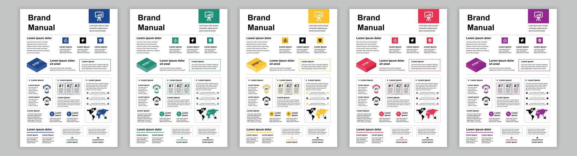 estruendo a3 negocio marca manual plantillas colocar. empresa identidad folleto página con infografía para presentación. márketing análisis y financiero crecimiento. diseño diseño para póster, cubrir, folleto vector