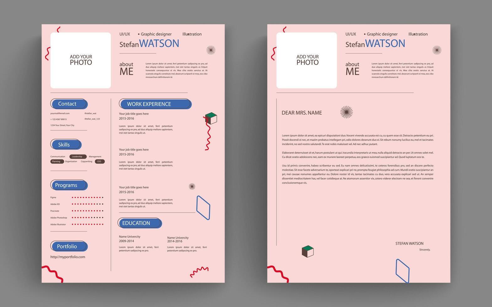 Professional clean modern resume cv and cover letter business layout template. Minimalist resume cv elegant stylish design template. Multipurpose resume and letterhead design. vector