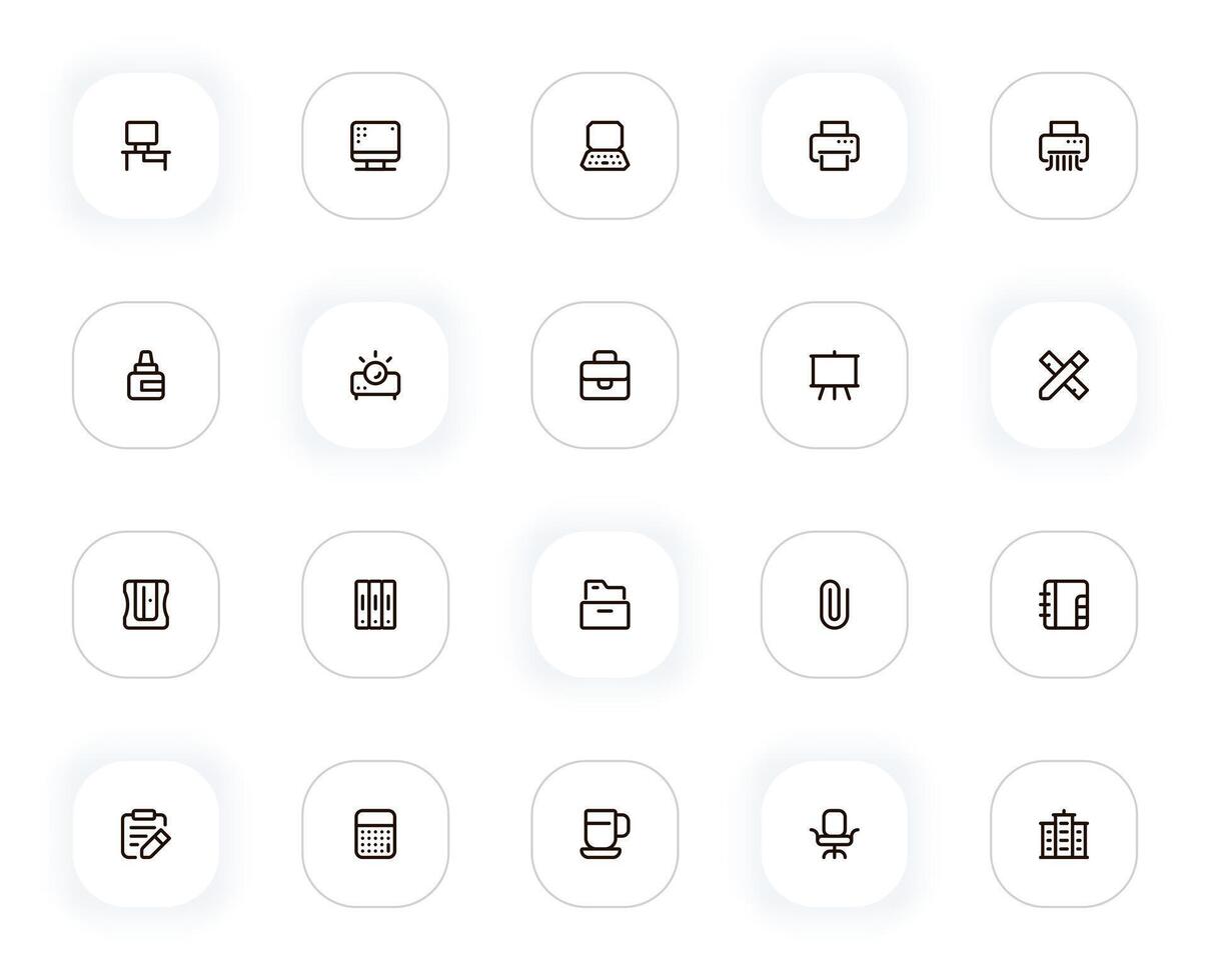 Office and work line icons set. Computer, laptop, printer, briefcase, stationery and other button. outline pictograms for web and ui, ux mobile app design. Editable Stroke. 24x24 Pixel Perfect. vector