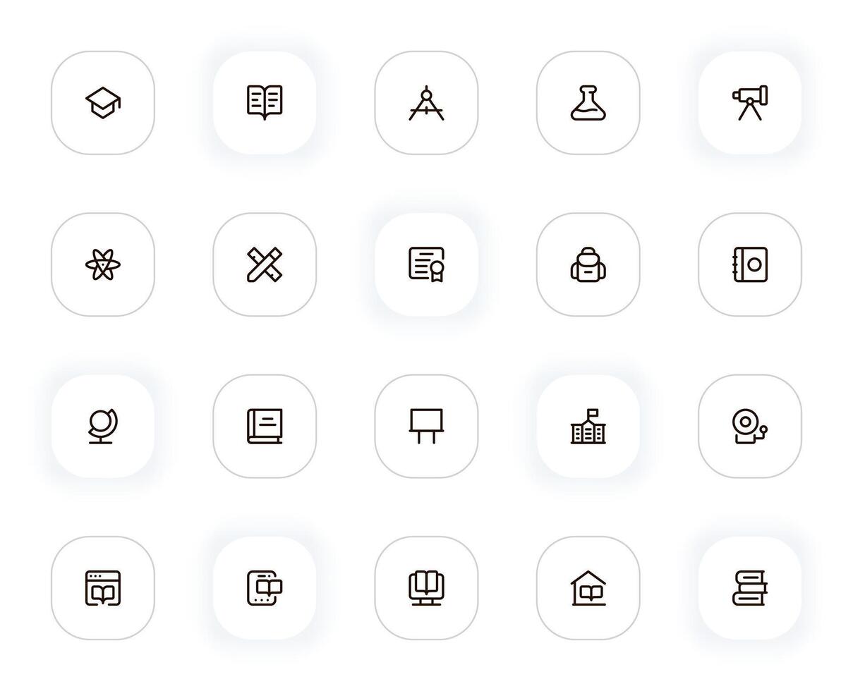 School and learning line icons set. Graduation hat, book, tube, atom, diploma and other buttons. outline pictograms for web and ui, ux mobile app design. Editable Stroke. 24x24 Pixel Perfect. vector