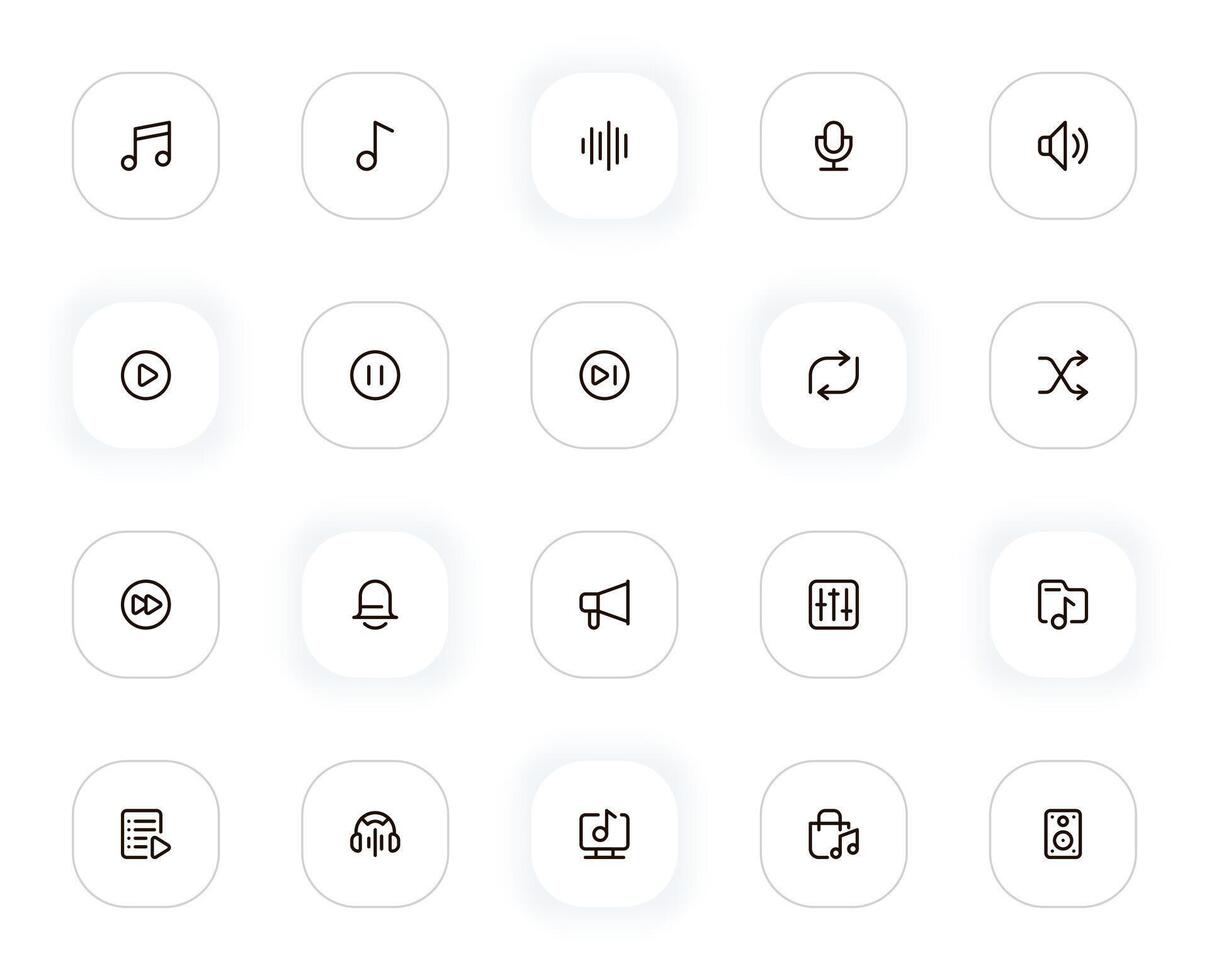 Music and audio line icons set. Note, wave, microphone, volume, play, voice and other buttons. outline pictograms for web and ui, ux mobile app design. Editable Stroke. 24x24 Pixel Perfect. vector