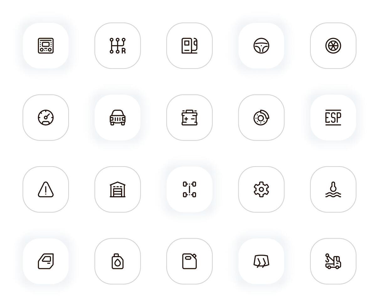 Car parts and Service line icons set. Engine, wheel, brake, gear, transmission and other buttons. outline pictograms for web and ui, ux mobile app design. Editable Stroke. 24x24 Pixel Perfect. vector