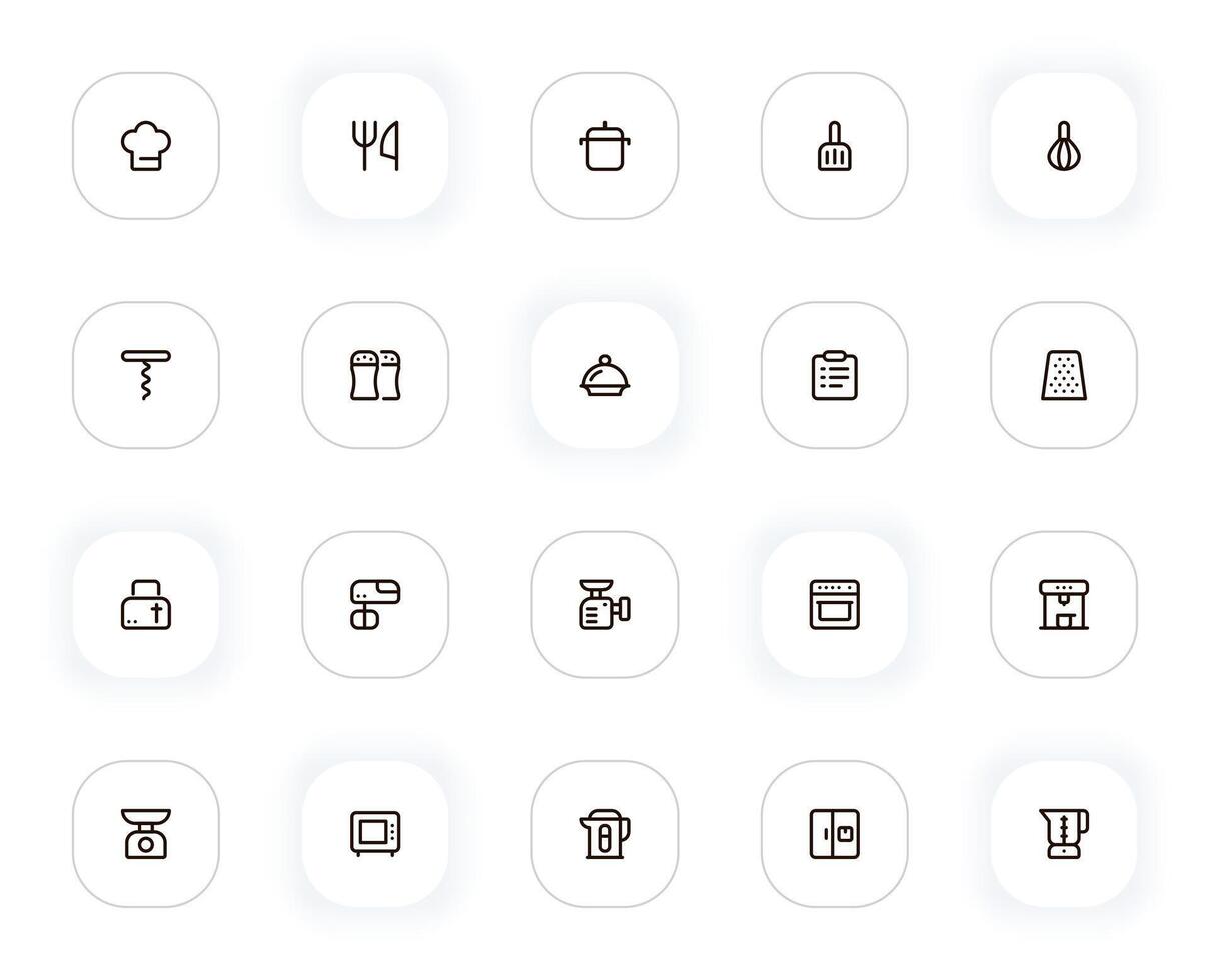Kitchen and cooking line icons set. Chef, utensil, pot, fork, knife, saucepan and other buttons. outline pictograms for web and ui, ux mobile app design. Editable Stroke. 24x24 Pixel Perfect. vector