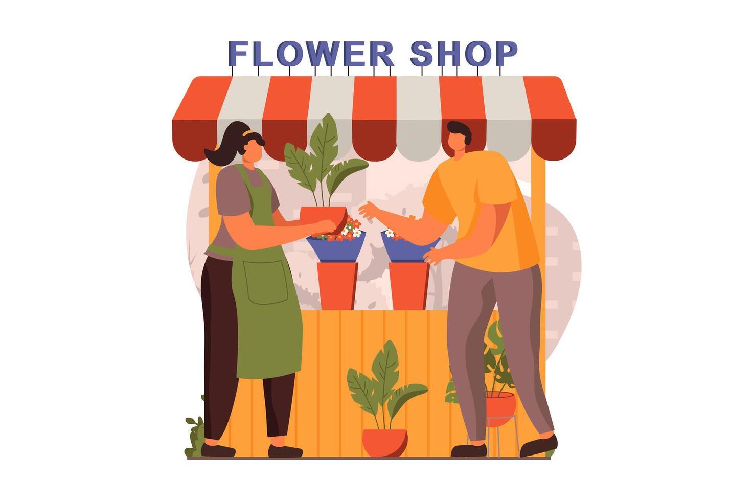 Street shops web concept in flat design. illustration vector