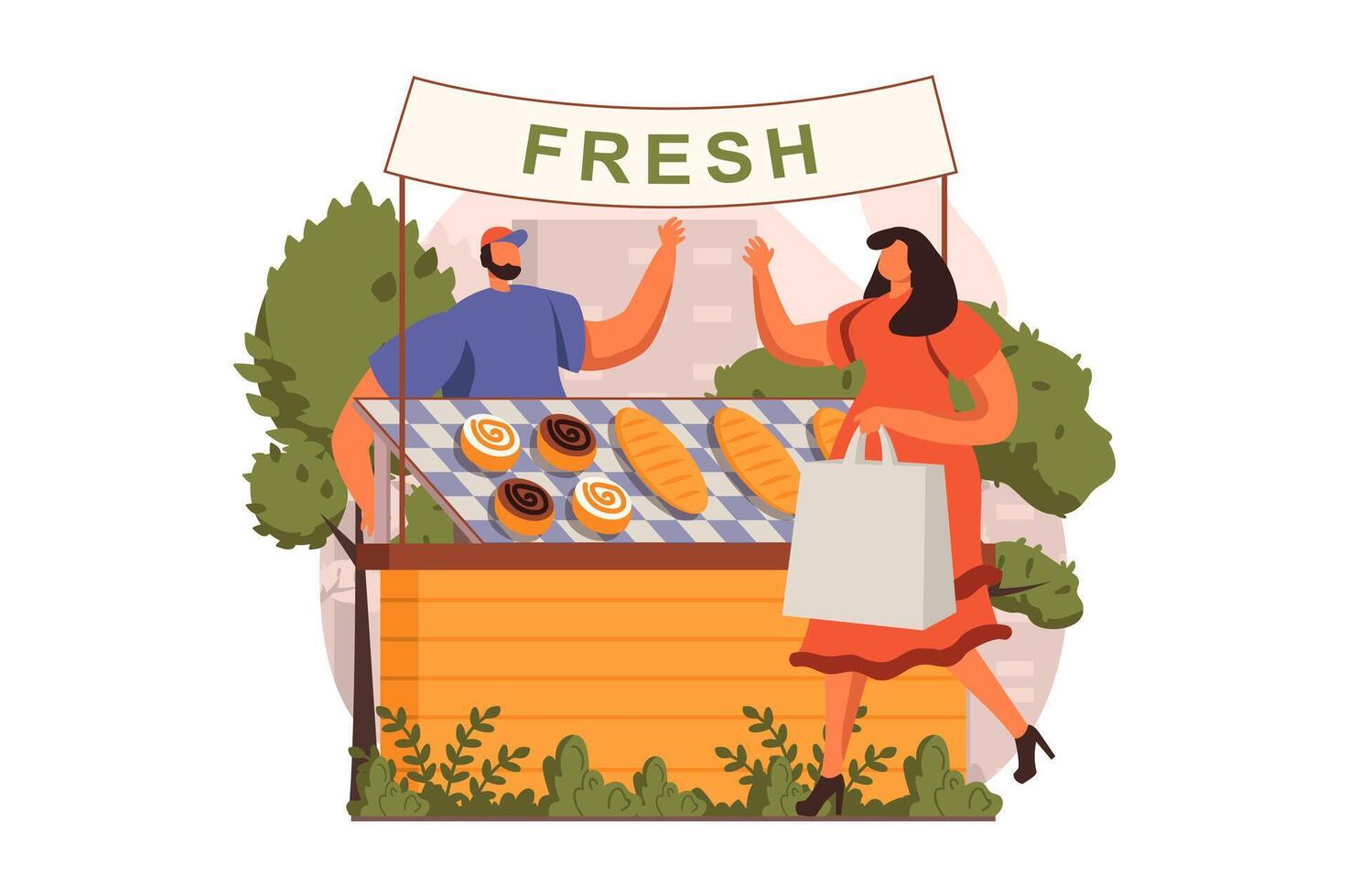 Street shops web concept in flat design. illustration vector