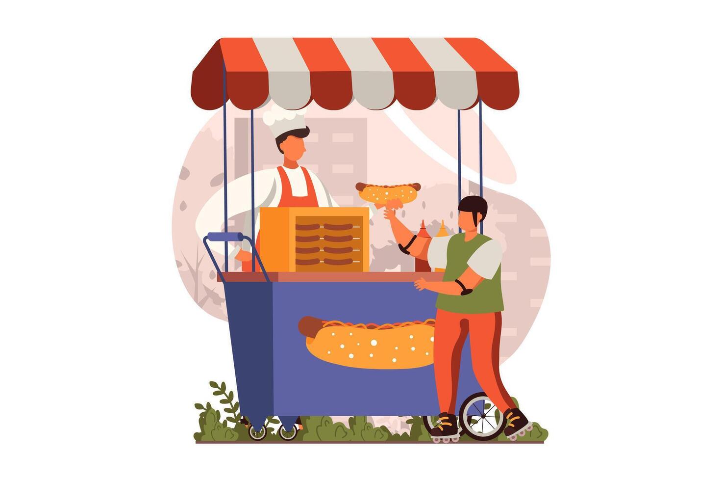 Street shops web concept in flat design. illustration vector