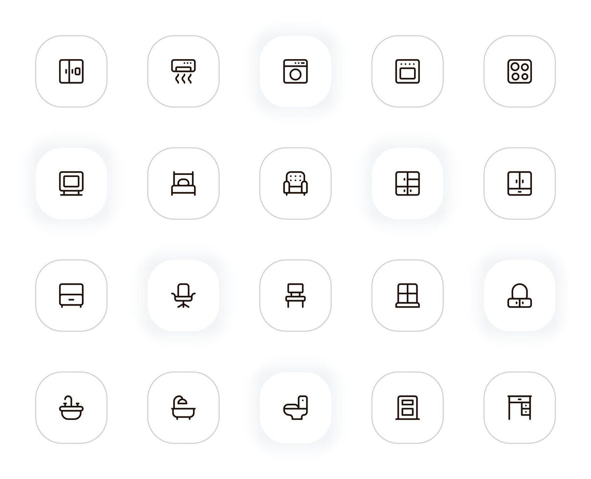 Furniture line icons set. Editable Stroke. 24x24 Pixel Perfect. vector
