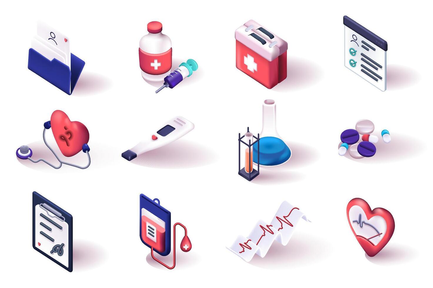 Medical service 3d isometric icons set. vector