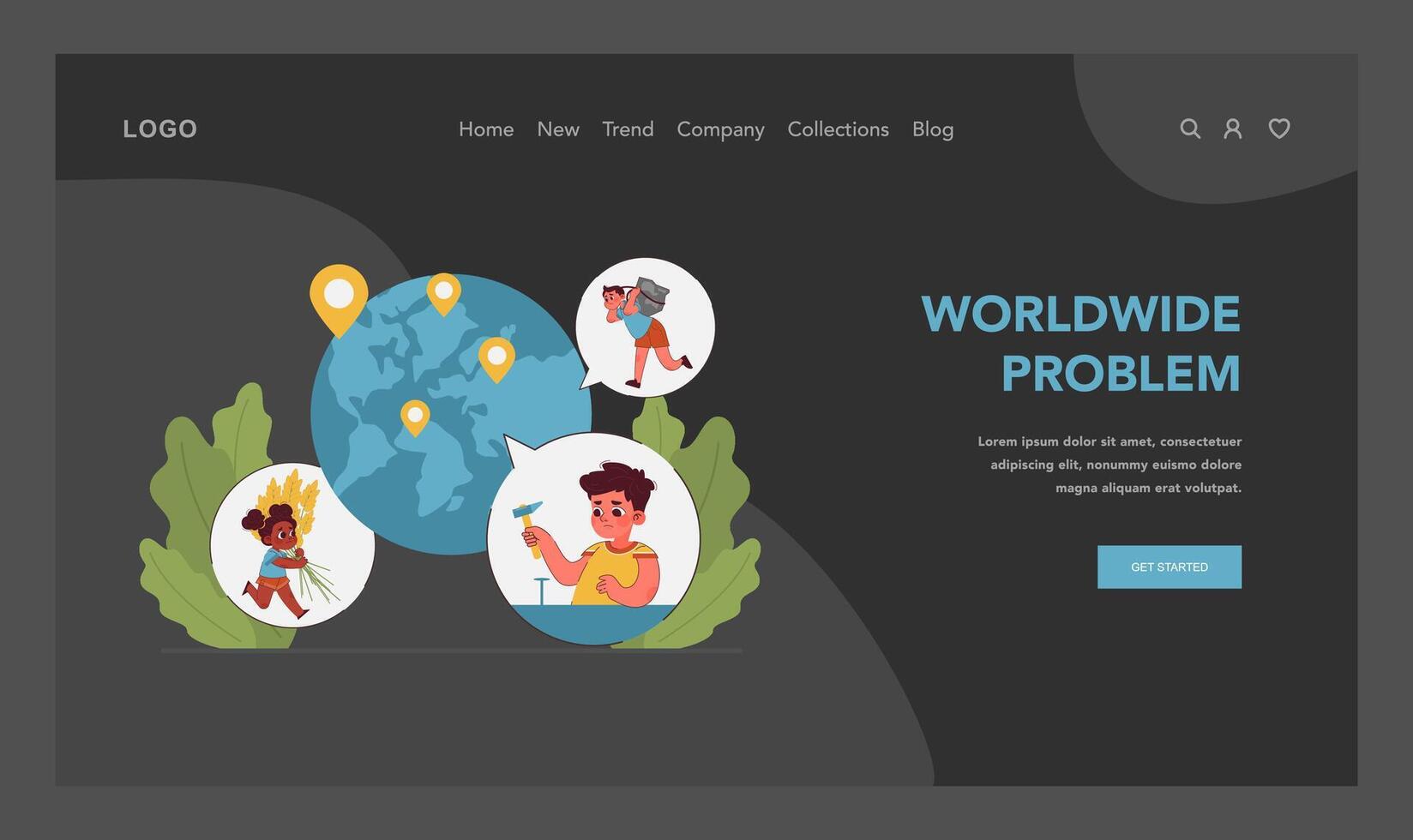 Global child labor issue. Flat illustration vector