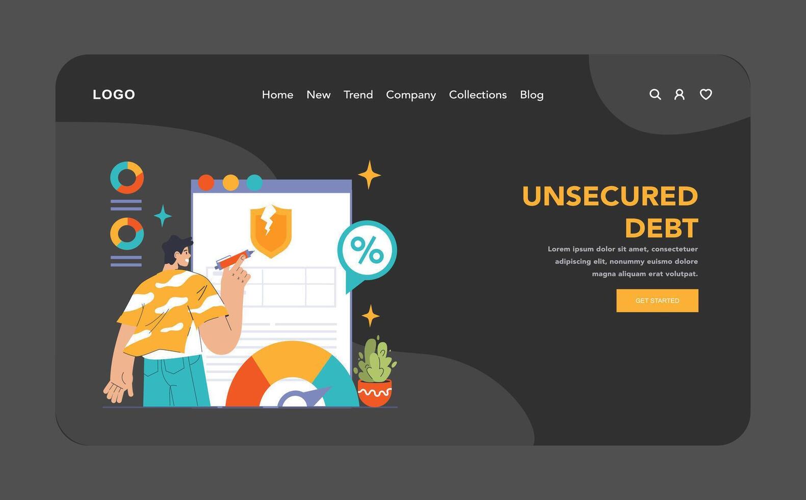Debt management web banner or landing page dark or night mode vector