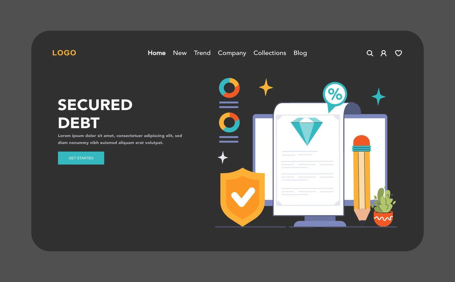 Debt management web banner or landing page dark or night mode vector
