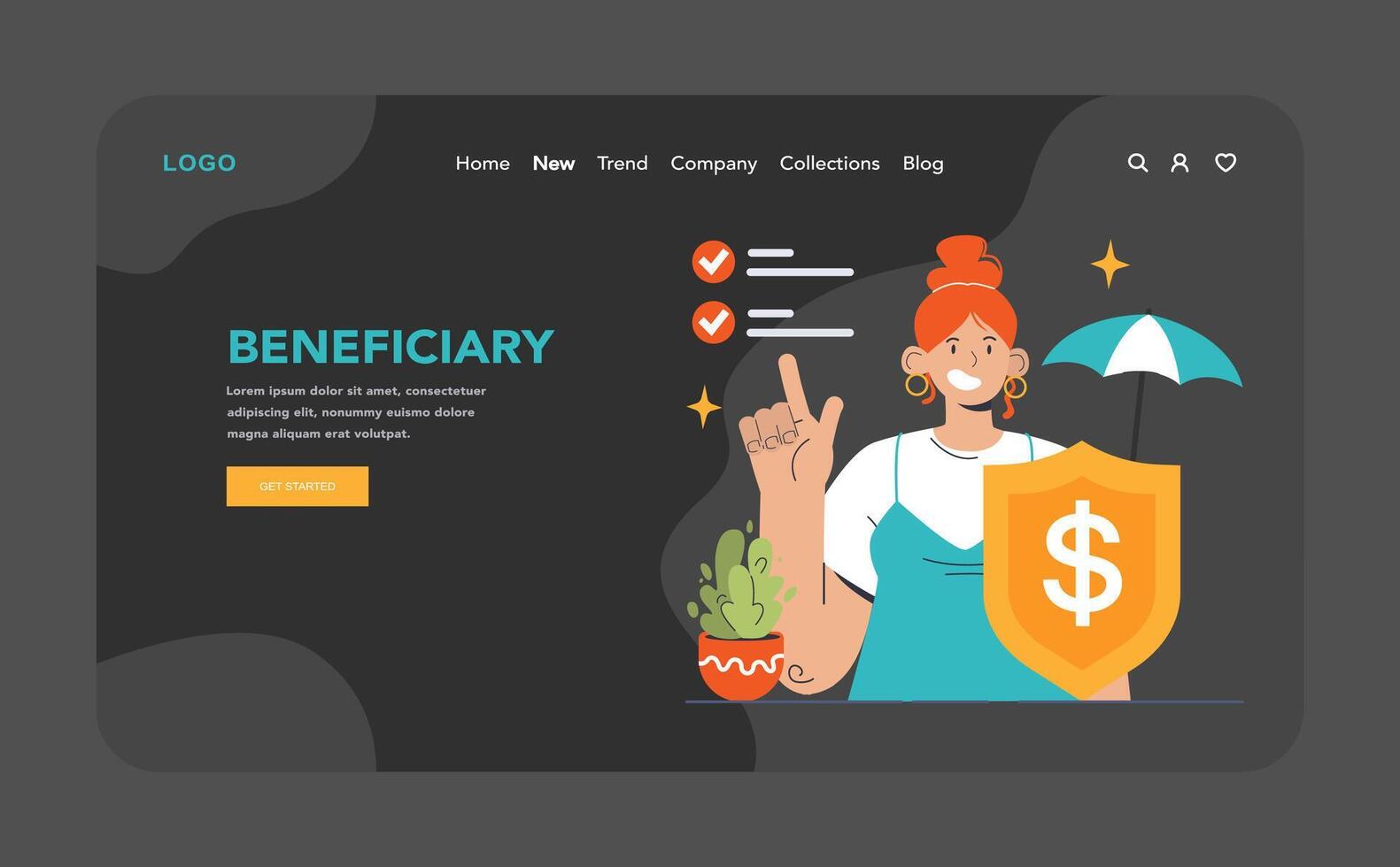 Insurance web banner or landing page dark or night mode. Security vector