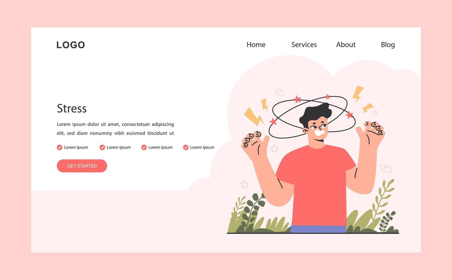 Neurosis web banner or landing page. Stressed man feeling despair vector