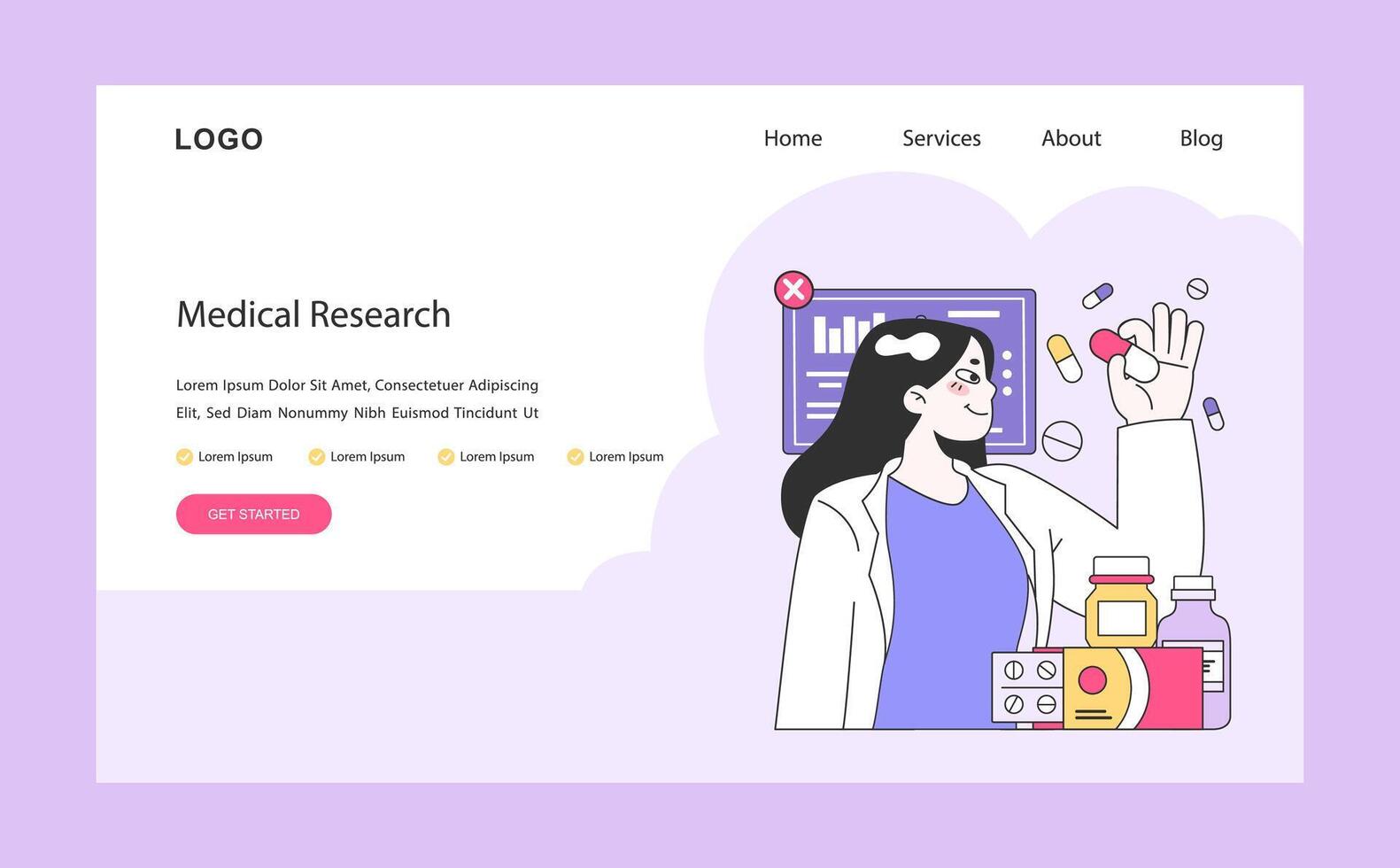 Medical research and healthcare web or landing. Innovative diagnosis vector