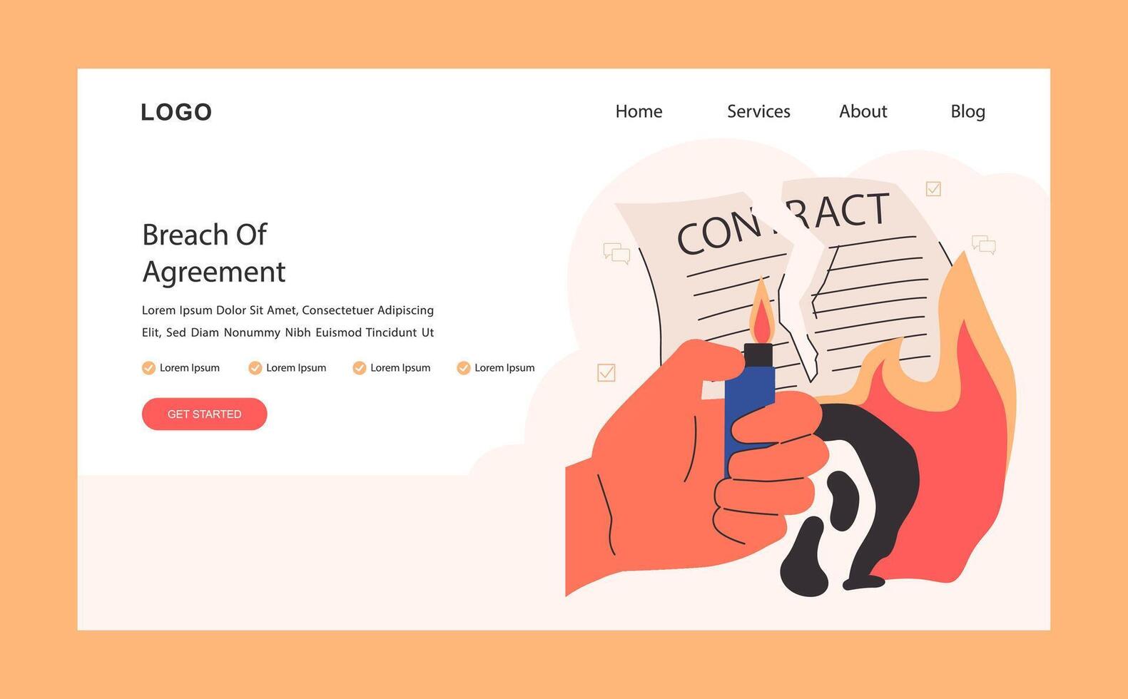 Breach of contract web banner or landing page. Business deal or agreement vector