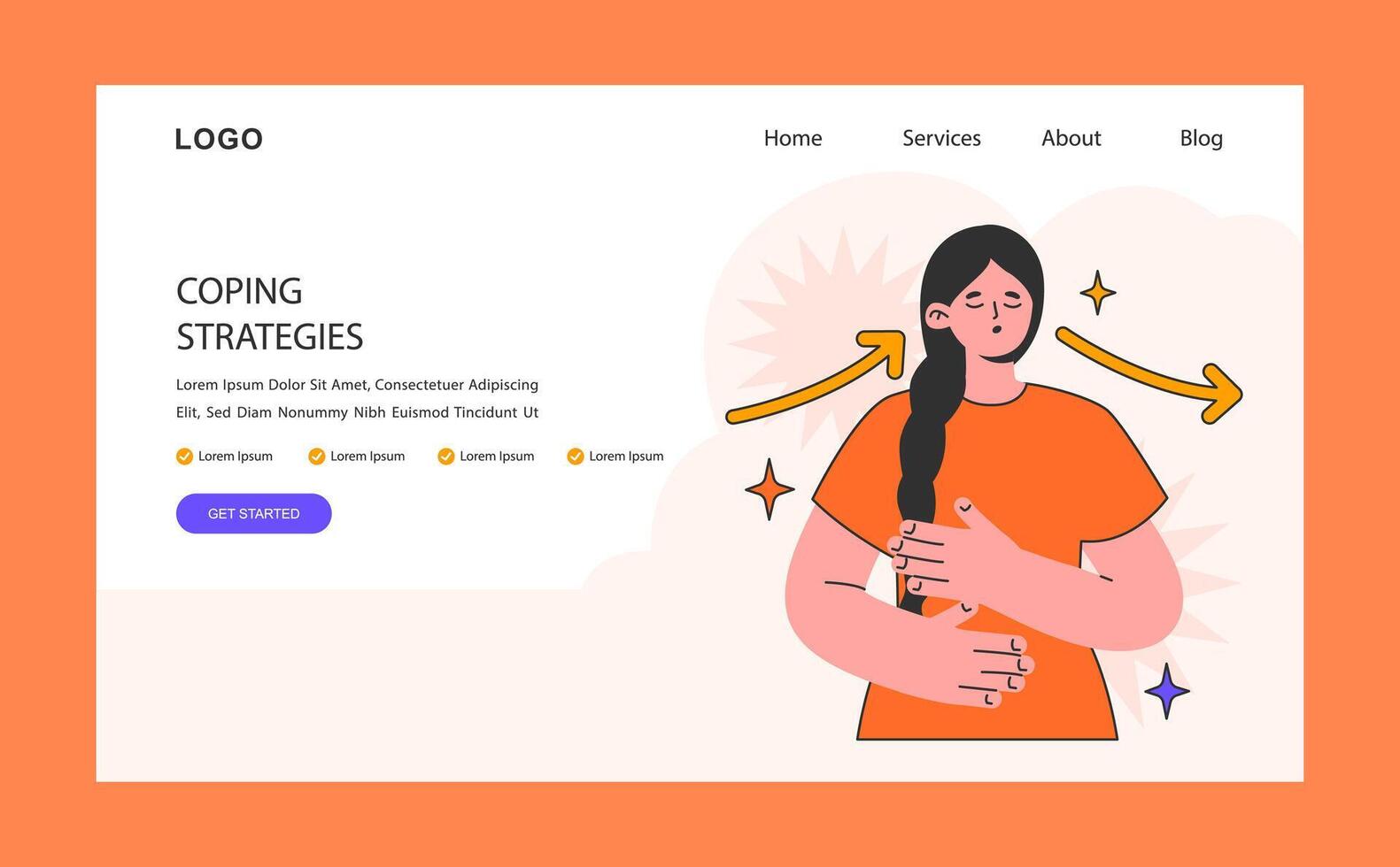 Woman managing stress and anxiety using coping strategies web banner vector