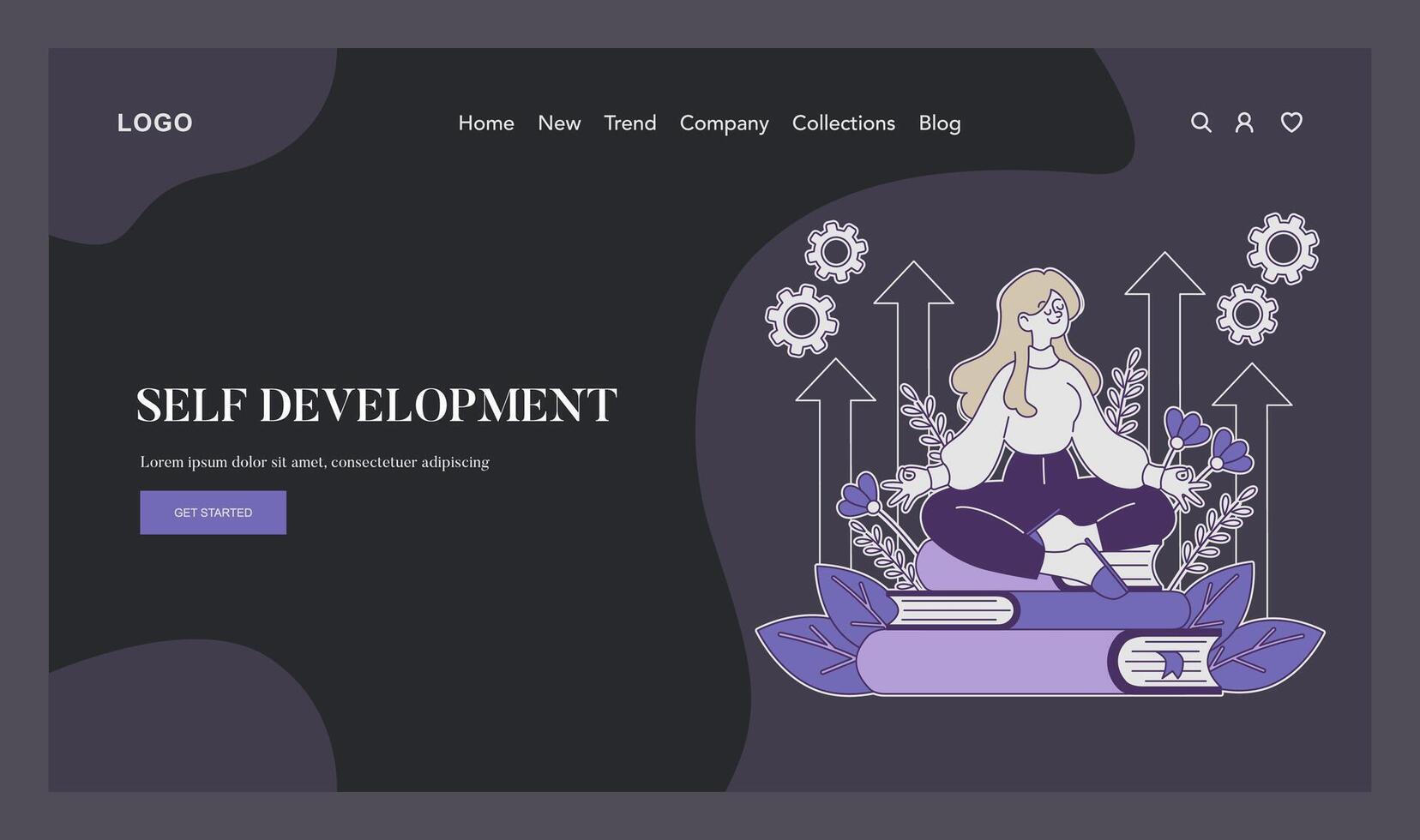 Depicts a peaceful woman meditating on knowledge, surrounded by growth symbols, representing the pursuit of personal advancement vector
