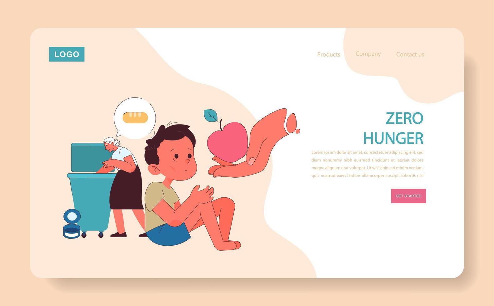 Zero Hunger web or landing. Addressing food insecurity and nourishment vector