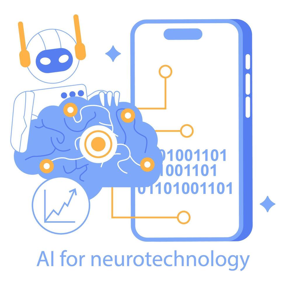 AI for neurotechnology concept illustration vector