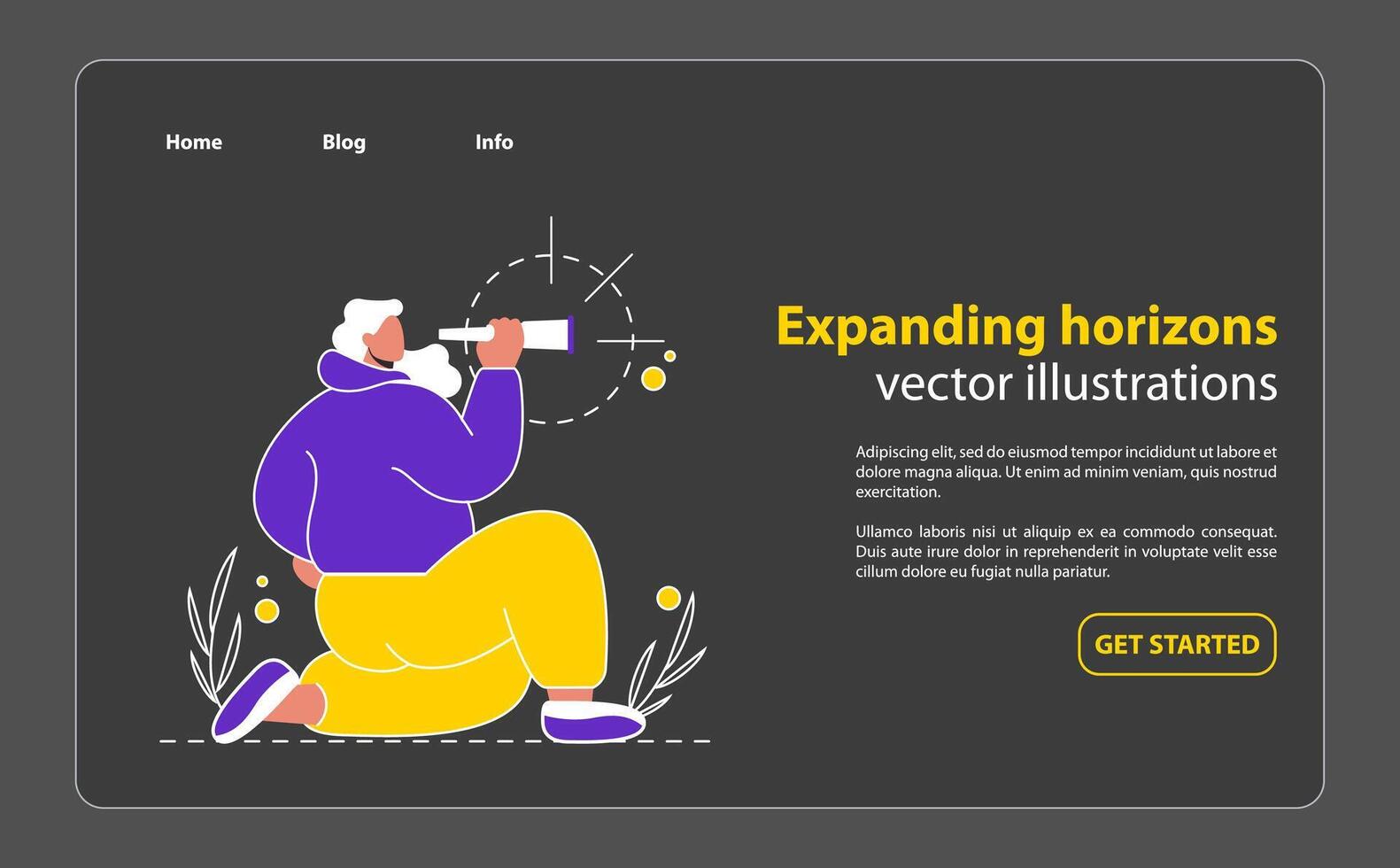 Expanding Horizons concept A character peers through a spyglass, symbolizing the search for new opportunities and vistas An inspiring scene of anticipation and possibility illustration vector