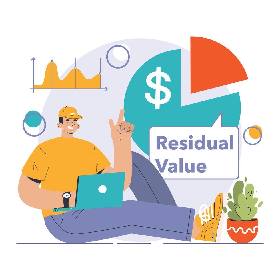 Amortization and depreciation set. Calculating the value for business assets vector
